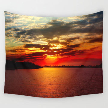 Crimson River Sunset Tapestry