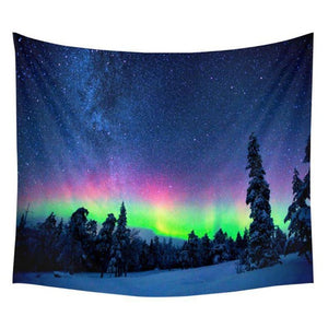 Neon Aurora Landscape Tapestry