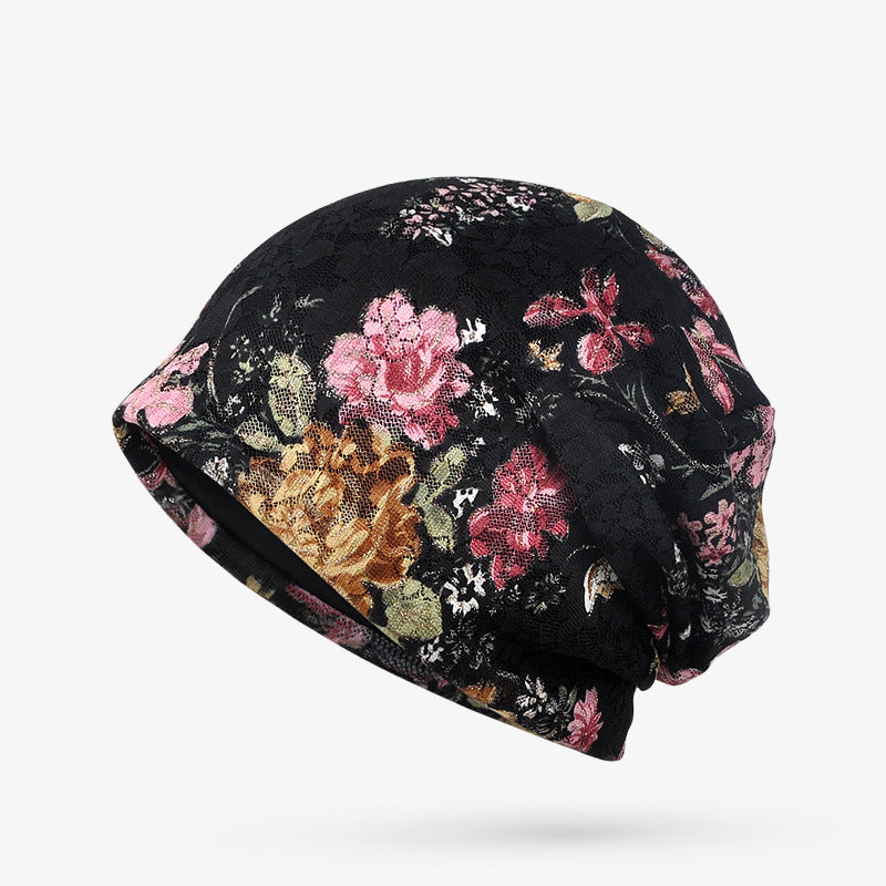 Black Floral Beanie